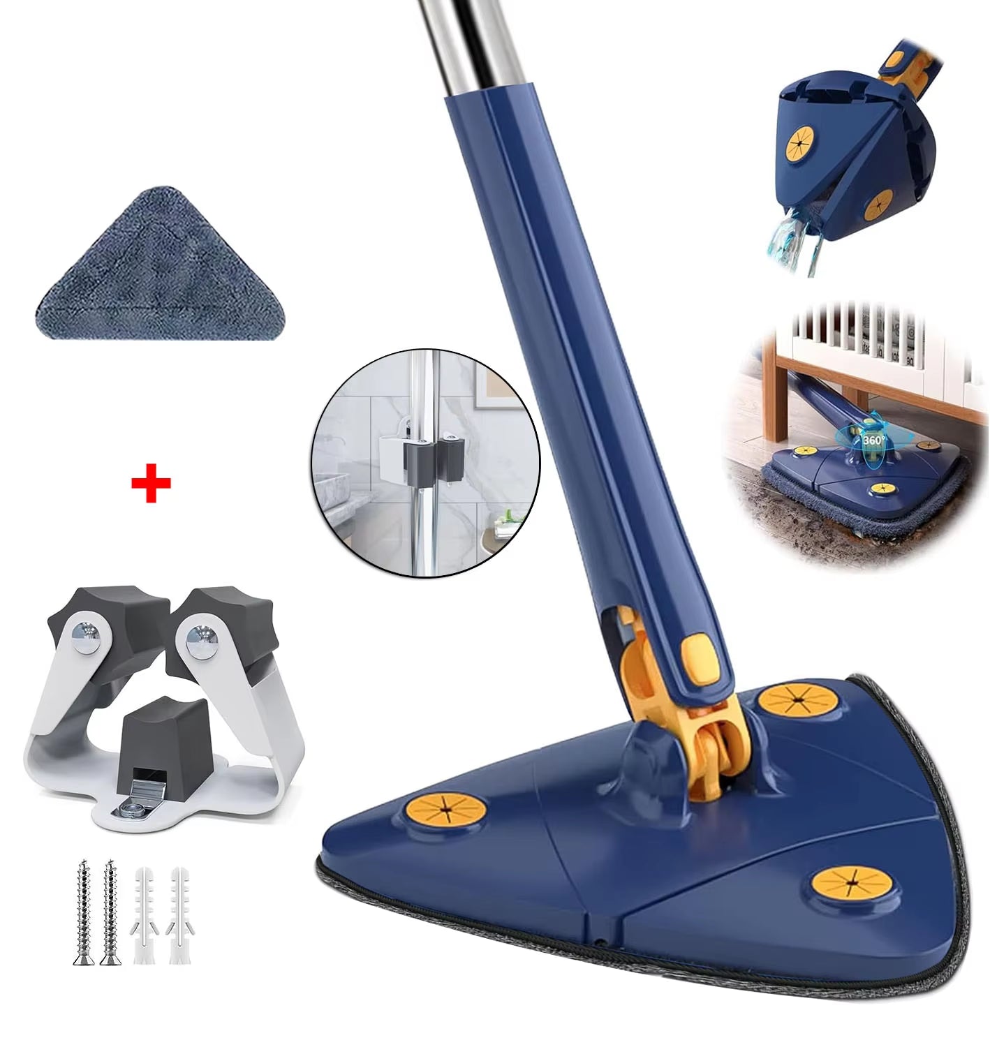 New Triangle Cleaning Mop Telescopic Household Ceiling 360 Cleaning Brush Tool Self-Draining to Clean Walls and Tiles