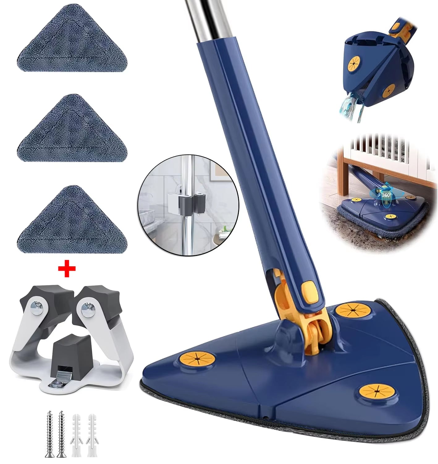 New Triangle Cleaning Mop Telescopic Household Ceiling 360 Cleaning Brush Tool Self-Draining to Clean Walls and Tiles