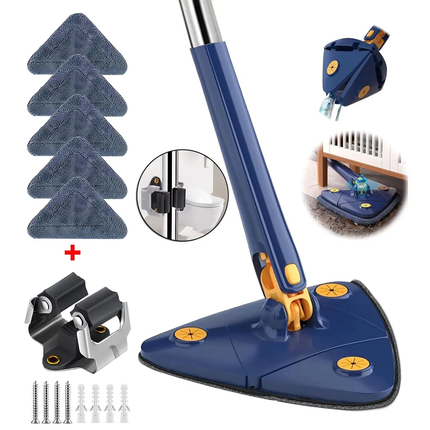 New Triangle Cleaning Mop Telescopic Household Ceiling 360 Cleaning Brush Tool Self-Draining to Clean Walls and Tiles