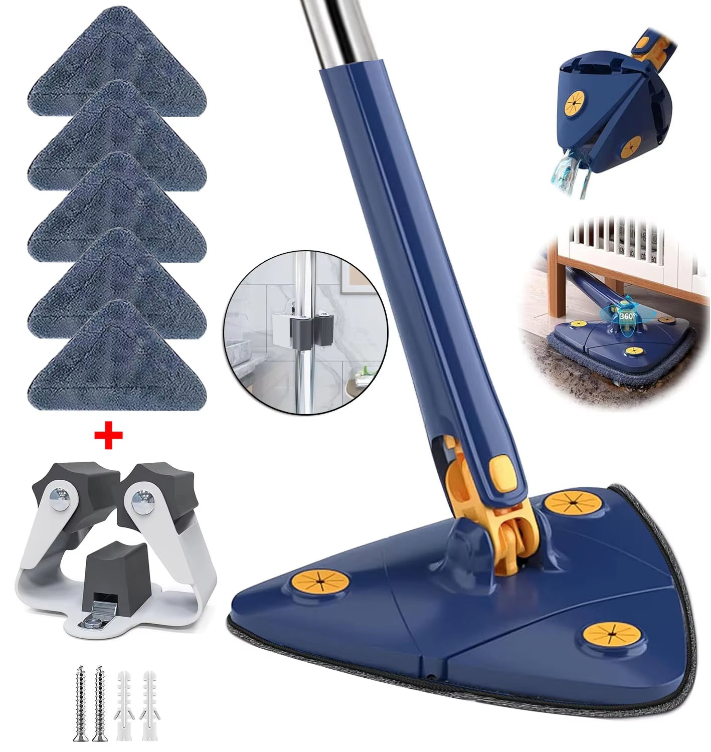 New Triangle Cleaning Mop Telescopic Household Ceiling 360 Cleaning Brush Tool Self-Draining to Clean Walls and Tiles